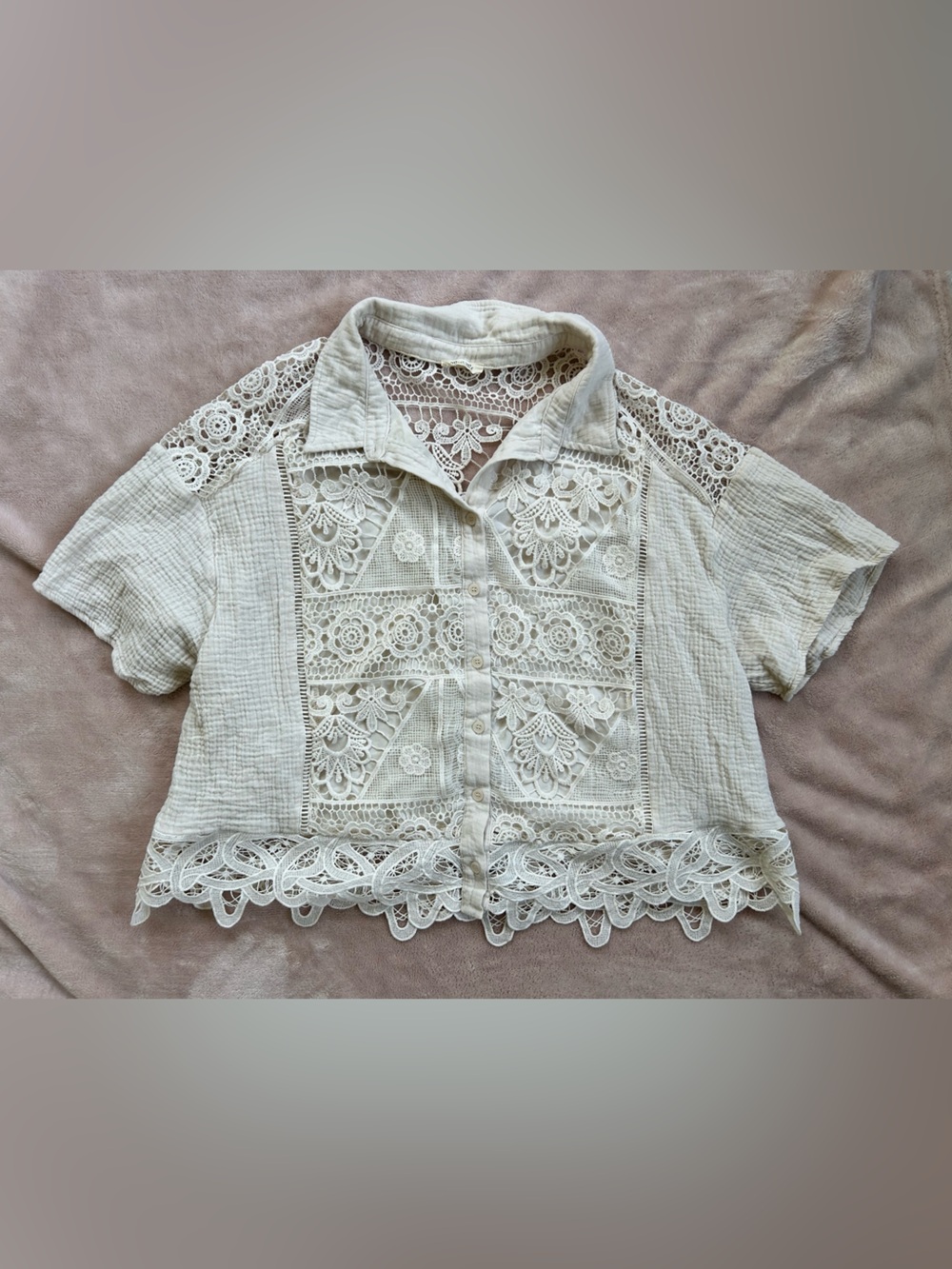 Miss Me Cream Lace Panel Cropped Top